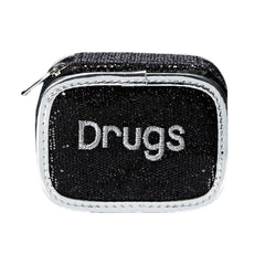 Miamica Zippered Pill Case with 7-Day Removable Plastic Medicine Organizer, Yellow, 3.5” L x 2.75” W x 1.25” H – Keep Your Vitamins and Pills Organized – Compact and Sleek Pill Box, Black Glitter, One