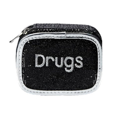 Miamica Zippered Pill Case with 7-Day Removable Plastic Medicine Organizer, Yellow, 3.5” L x 2.75” W x 1.25” H – Keep Your Vitamins and Pills Organized – Compact and Sleek Pill Box, Black Glitter, One