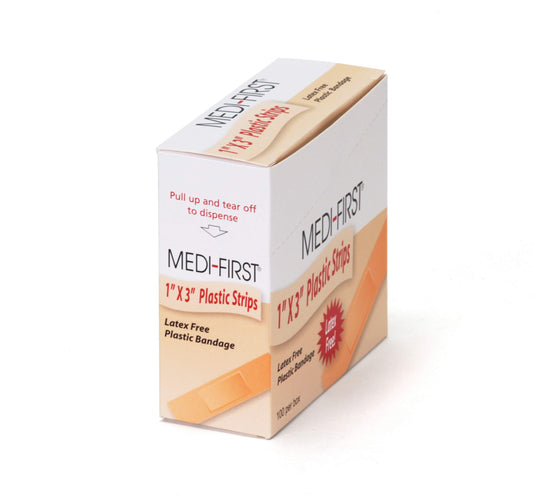 Medi-First 60033 Plastic Strip Bandages, 1" x 3", Box of 100