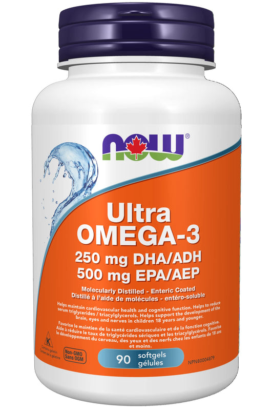 NOW Supplements, Ultra Omega-3 Molecularly Distilled and Enteric Coated, 90 Softgels