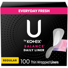 U by Kotex Balance Daily Wrapped Panty Liners for Women (Previously 'Barely There'), Light Absorbency, Regular Length, 100 Count (Packaging May Vary)