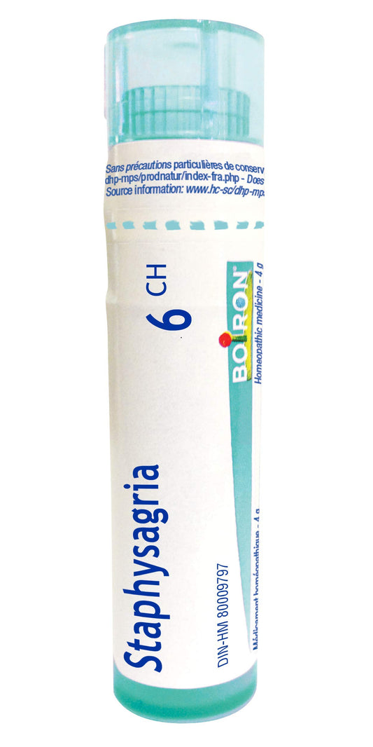 Boiron Staphysagria 6ch,Homeopathic medicine. Each tube contains 4 g (approximately 80 pellets)