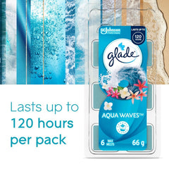 Glade Wax Melts Air Freshener and Odor Eliminator, Scented Essential Oils for Home and Bathroom, Aqua Waves, 6 Count, 343754