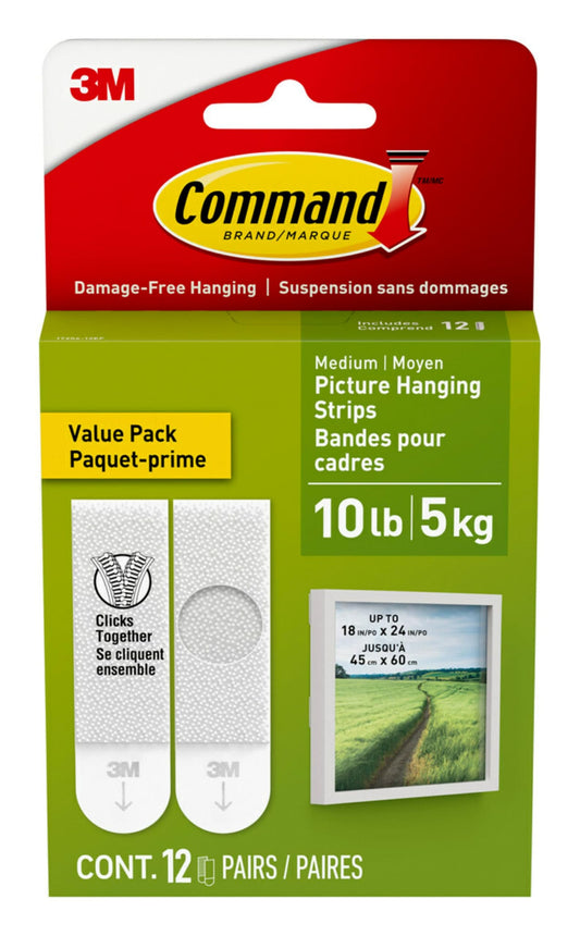 Command Medium Picture Hanging Strips [Removable]: 12 Pairs (White)