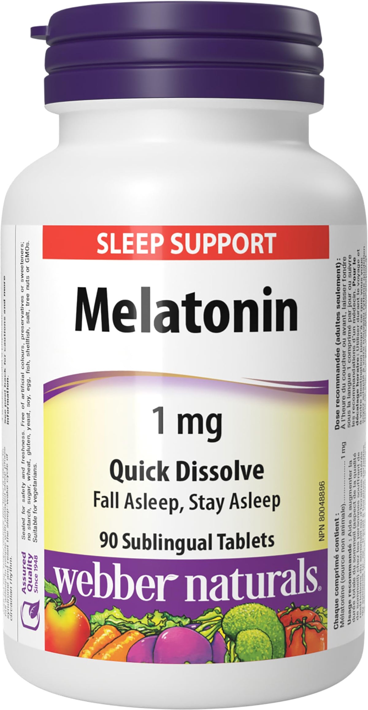 Webber Naturals Melatonin 1 mg, 90 Quick Dissolve Tablets, For Sleep Support