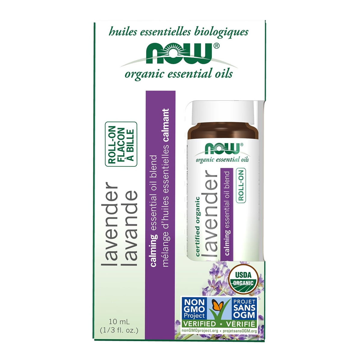 NOW Essential Oils, Lavender Roll-On, Certified Organic, Calming Blend, Steam Distilled, Topical Aromatherapy, 10mL