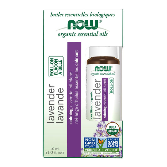 NOW Essential Oils, Lavender Roll-On, Certified Organic, Calming Blend, Steam Distilled, Topical Aromatherapy, 10mL