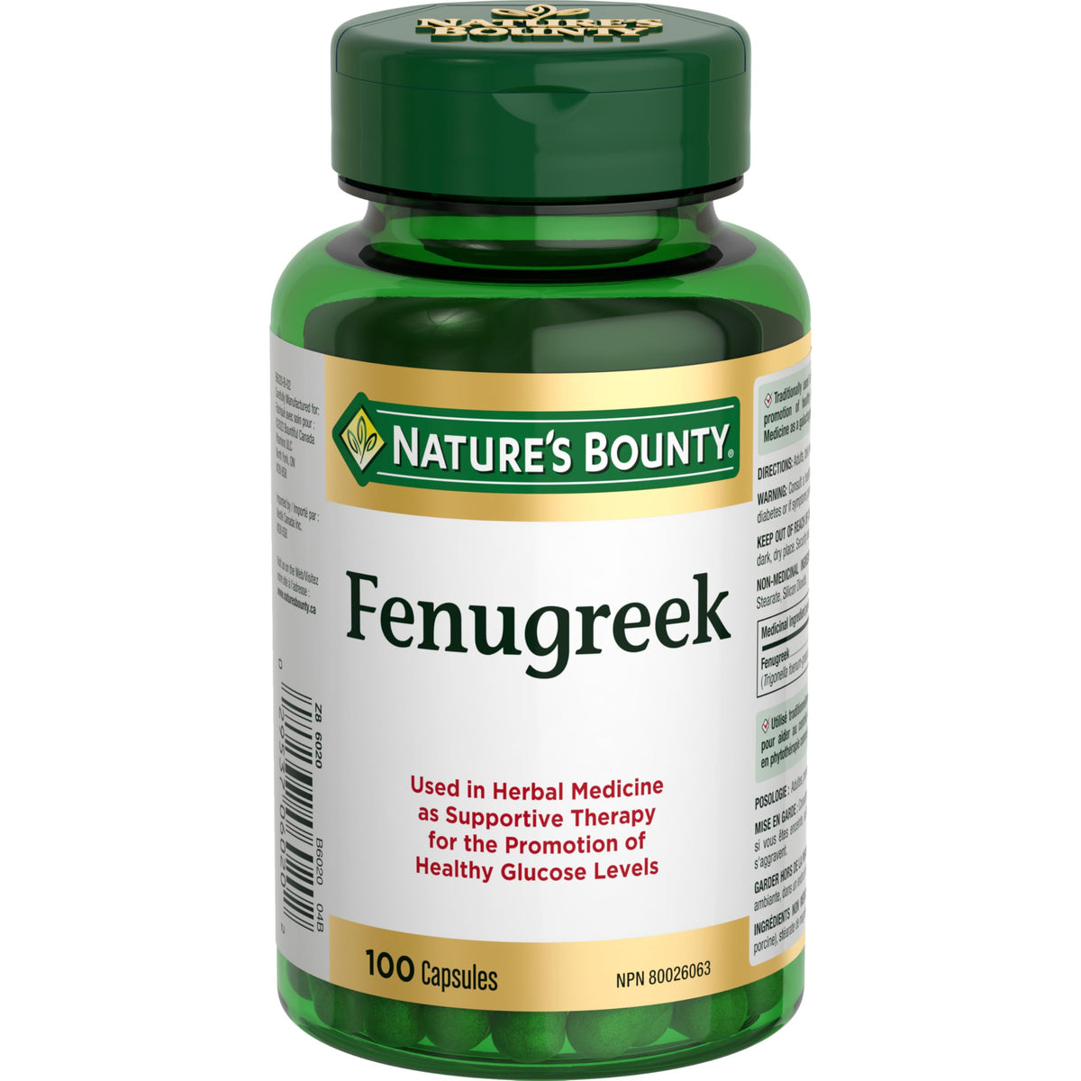 NATURE'S BOUNTY Fenugreek, 610 mg, Used in Herbal Medicine as supportive therapy for the promotion of healthy glucose levels and Helps Promote Milk Production, 100 Capsules, 74 g