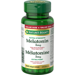 NATURE'S BOUNTY Extra Strength Melatonin Supplement, 5 mg, Helps Reset Sleep-wake Cycle, Helps Improve Sleep Quality, For Adults, Value Size, 100 Softgels, 20.3 g