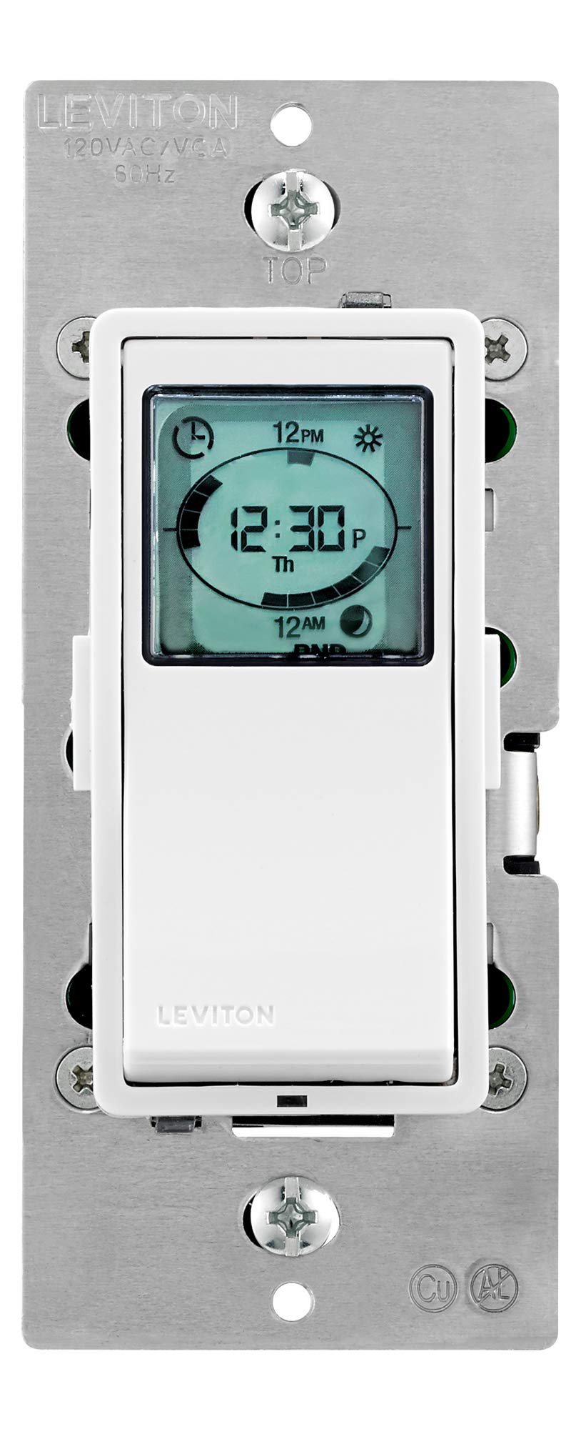 Leviton Decora Timer Switch, Programmable and Astronomical, Lights and Motor Loads, Single Pole or 3-Way, VPT24-1PZ, White