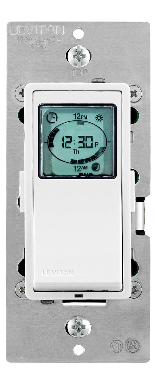 Leviton Decora Timer Switch, Programmable and Astronomical, Lights and Motor Loads, Single Pole or 3-Way, VPT24-1PZ, White