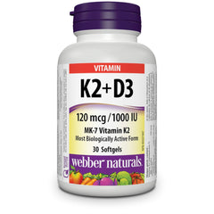 Webber Naturals Vitamin K2 and D3, Softgel, 120 mcg , 1,000 IU, 30 Count