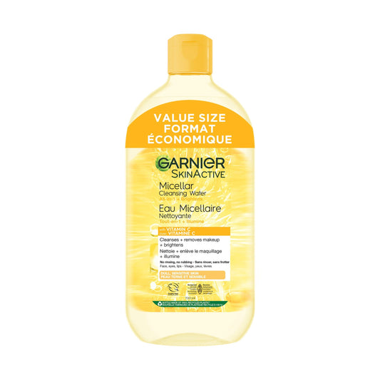Garnier Micellar Water with Vitamin C, Facial Cleanser & Makeup Remover, Brightening & Hydrating, For All Skin Types, Vegan, Cruelty Free, 700mL