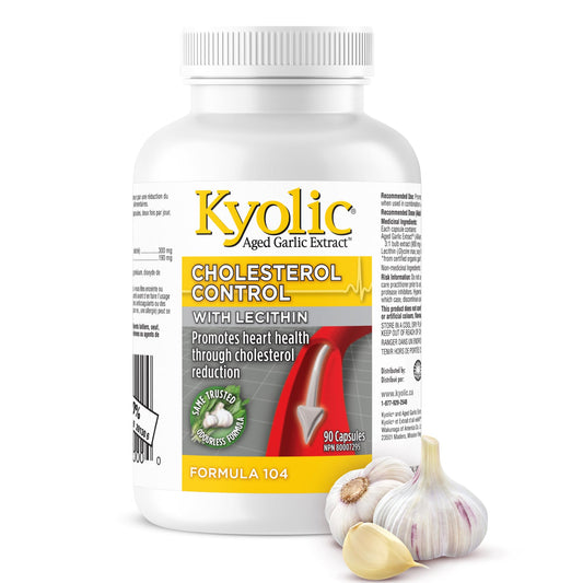 Kyolic - Cholesterol Control with Lecithin, 90 Capsules - Cholesterol Formula 104 - Kyolic Aged Garlic Extract Capsules - Promotes Heart Health and Immune System Support