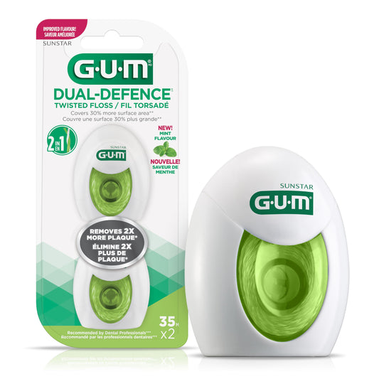 GUM Dual-Defence Twisted String Floss, Mint 2X35M
