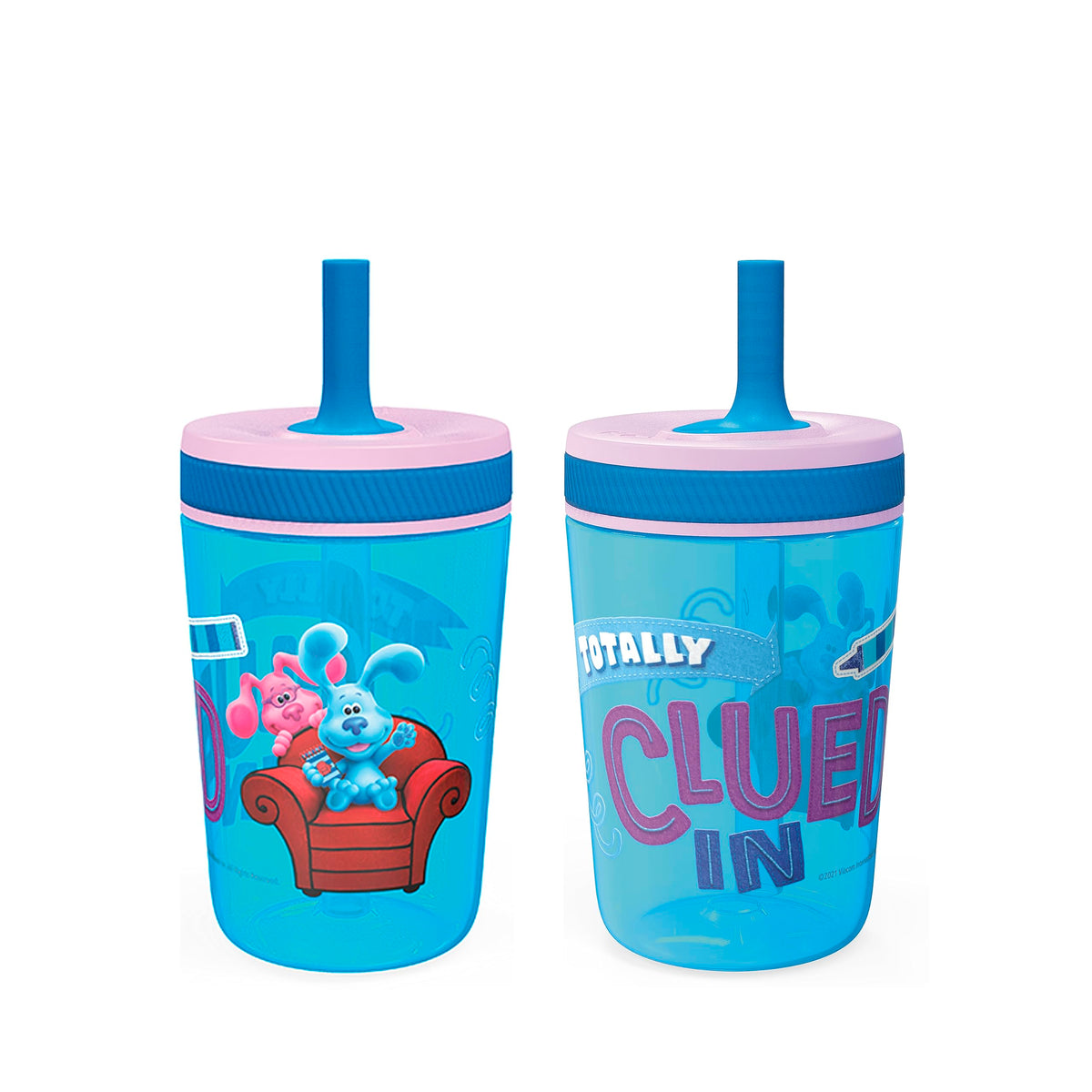 Zak Designs Blue's Clues Kelso Tumbler Set, Leak-Proof Screw-On Lid with Straw, BPA-Free, Made of Durable Plastic and Silicone, Perfect Bundle for Kids (15 oz, 2pc Set)