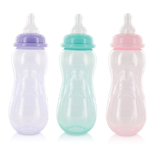 Nuby 3 Pack No Spill Bottle 10oz Purple/Teal/Pink