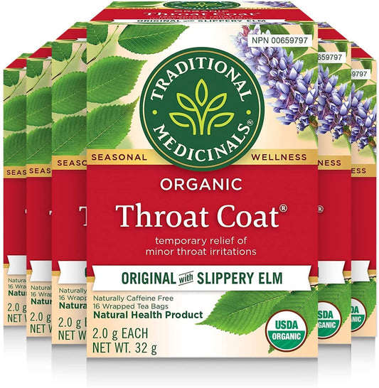 Traditional Medicinals - Organic Throat Coat Herbal Tea (Pack of 6) - Relief of Minor Throat Irritation - Sustainably Sourced Fair Wild Ingredients - 96 Tea Bags Total