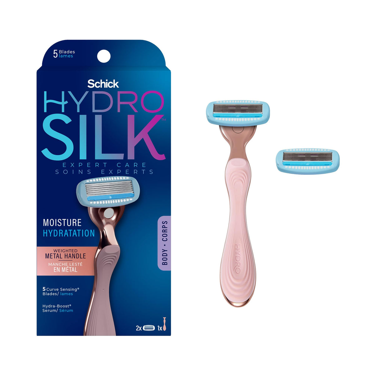 HYDRO SILK Schick Hydro Silk Moisturizing Razor for Women with Premium Rose Gold Metal Handle and 2 Refills