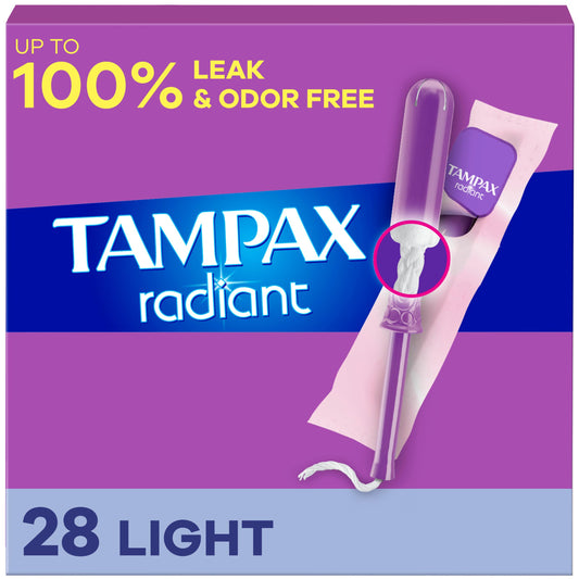 Tampax, Radiant Tampons, Plastic Applicator, Light Absorbency, 28 Count