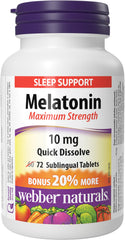 Webber Naturals Melatonin 10 mg, Maximum Strength, 72 Quick Dissolve Tablets, For Sleep Support