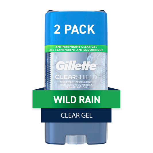 Gillette Antiperspirant Deodorant for Men, Clear Gel with 72 Hr. Sweat Protection, Wild Rain, 216g Total (Pack of 2)