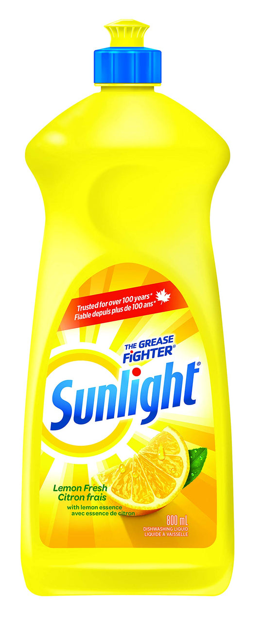 Sunlight 2458283 Sunlight Standard Dishwashing Liquid, Lemon Fresh, 800mL, Yellow