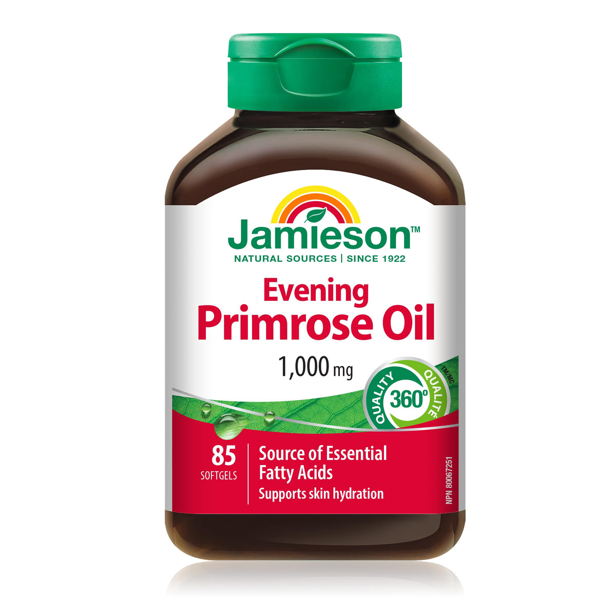 Jamieson Evening Primrose Oil 1,000 mg, Omega-6, Supports Skin Hydration, Skin Smoothness, Reduces Acne Symptoms, and Provides Ezcema Symptom Support. Non-GMO, Gluten-Free, 85 Softgels, Proudly Canadian