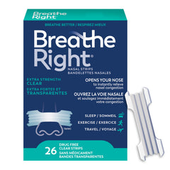 Breathe Right Nasal Strips, Extra Strength, Clear, Sensitive Skin, Drug-Free Snoring Solution & Nasal Congestion Relief Caused by Colds & Allergies, Nightly Sleep, 26 Count