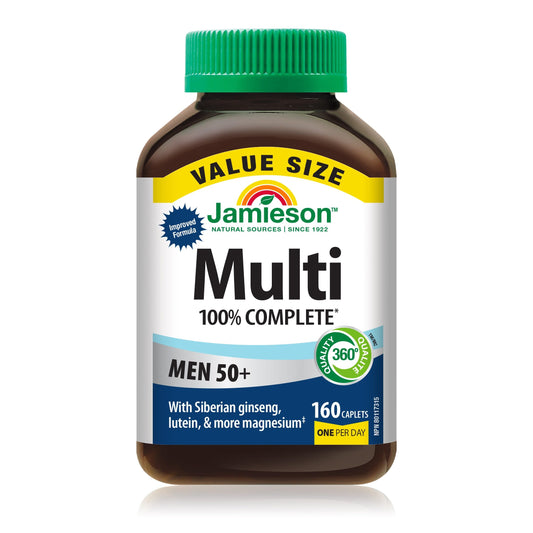 Jamieson 100% Complete Multivitamin for Adult Men 50+ Value Size, with Siberian Ginseng, Lutein & Magnesium