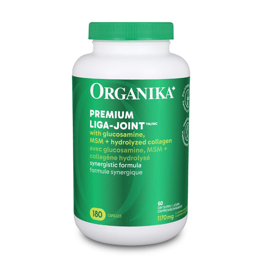 Organika Canadian-Made Premium Liga Joint- Combination of MSM, Glucosamine, and Type 2 Collagen for Joint and Cartilage Support- 180caps