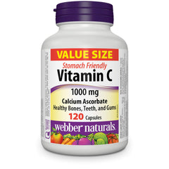 Webber Naturals Vitamin C Stomach Friendly 1000 mg, 120 Capsules, For Bones, Teeth, Immune and Antioxidant Health