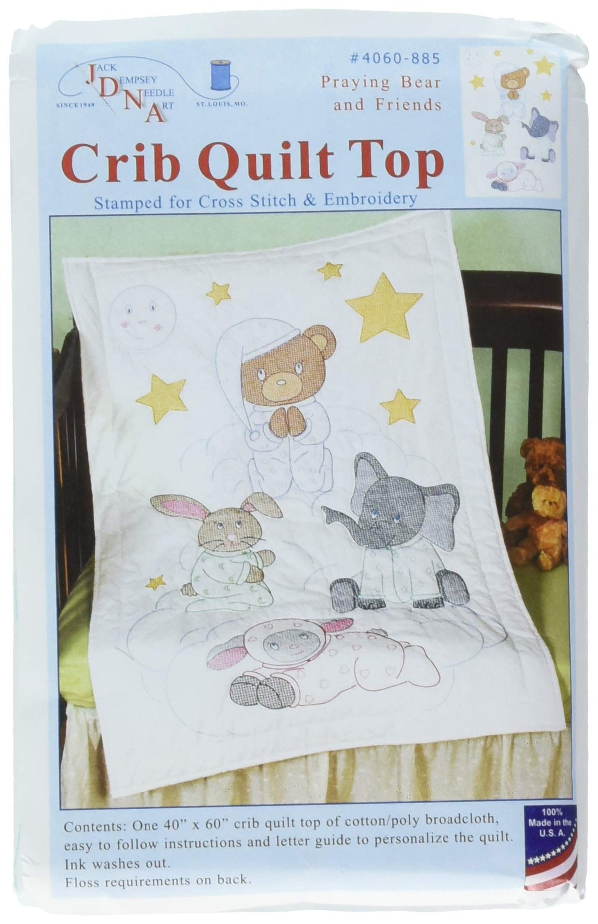 Jack Dempsey Praying Bear and Friends Crib Quilt Top