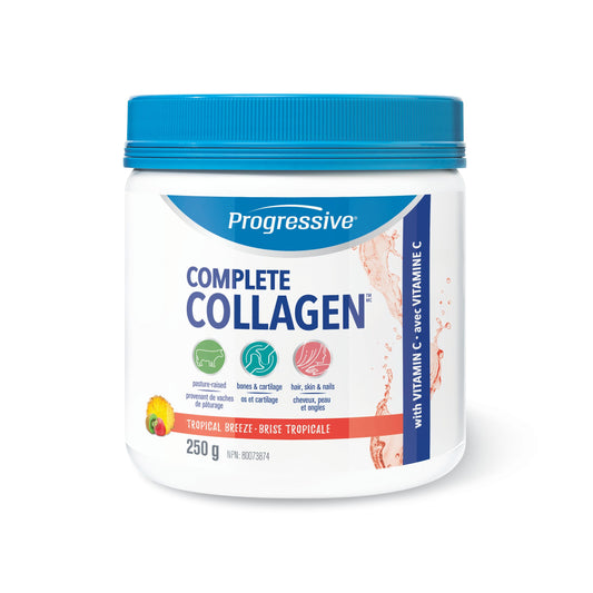 Progressive Complete Collagen Tropical Breeze, Canadian-Made, for Healthier Hair, Skin, Nails and Joints. Grass-Fed Non-GMO with Antioxidants, Hydrolyzed with Vitamin C for Best Absorption, 250 g