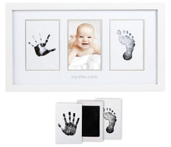 Pearhead Babyprints Newborn Handprint and Footprint Photo Frame with Clean-Touch Ink Pad, Gender-Neutral Baby Keepsake Picture Frame Nursery Décor, Mother’s Day Accessory, White