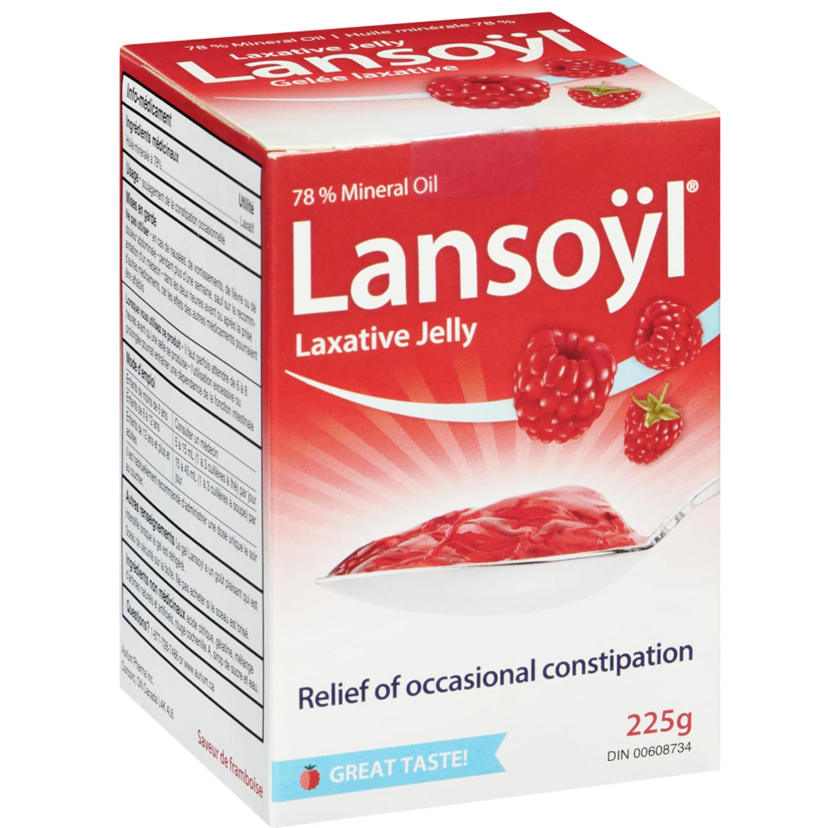 Lansoyl Laxative Jelly 225g, Raspberry Flavored – Gentle Relief for Children (6+) and Adults, Supports Digestive Health