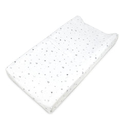 TL Care Printed 100% Cotton Jersey Knit Fitted Contoured Changing Table Pad Cover, Grey Stars and Moon