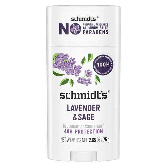 Schmidt's Natural Origin Deodorant 48 Hour Protection Lavender & Sage Deodorant for Men and Women, 75g