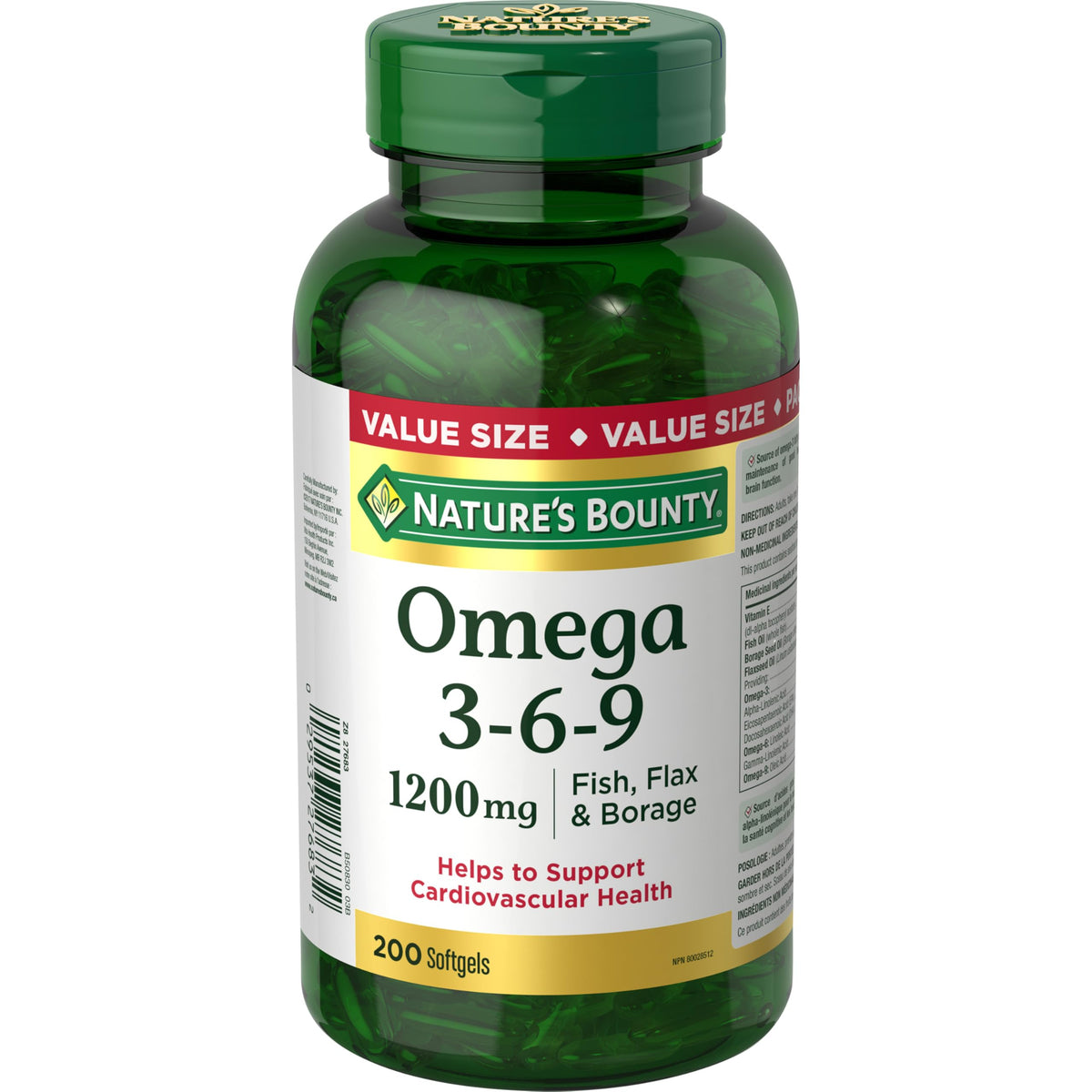Nature's Bounty Omega 3 6 9 Fish Oil 1200mg Pills, Supplement, Helps Support Cognitive Health and Brain Function, 200 Softgels