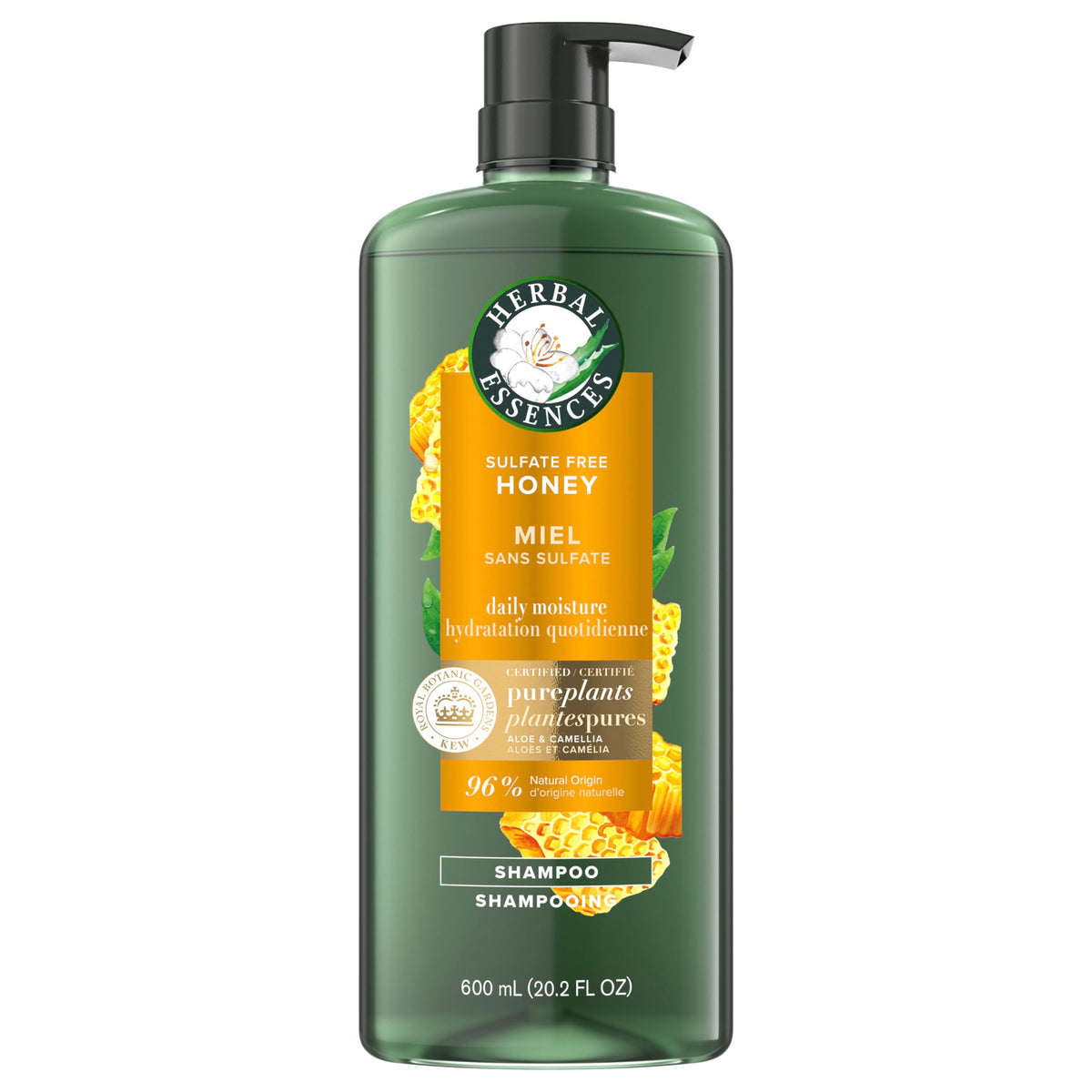 Herbal Essences Honey Daily Moisture Sulfate Free Shampoo with Certified Camellia Oil and Aloe Vera for All Hair Types, Especially Dry Hair, 20.2 fl oz