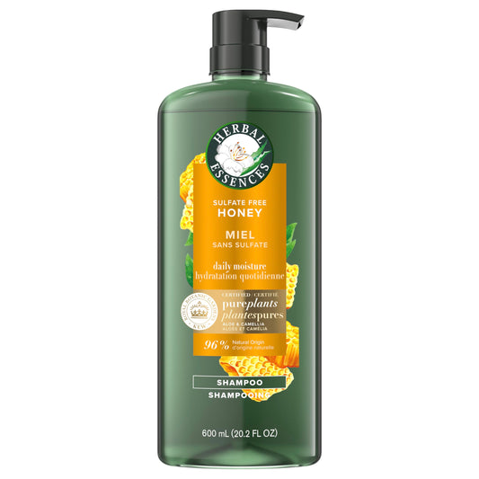 Herbal Essences Honey Daily Moisture Sulfate Free Shampoo with Certified Camellia Oil and Aloe Vera for All Hair Types, Especially Dry Hair, 600 mL