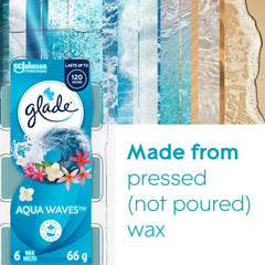Glade Wax Melts Air Freshener and Odor Eliminator, Scented Essential Oils for Home and Bathroom, Aqua Waves, 6 Count, 343754