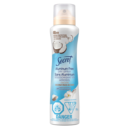 Secret Dry Spray Aluminum Free Deodorant, Coconut and Hemp Seed Oil, 116g