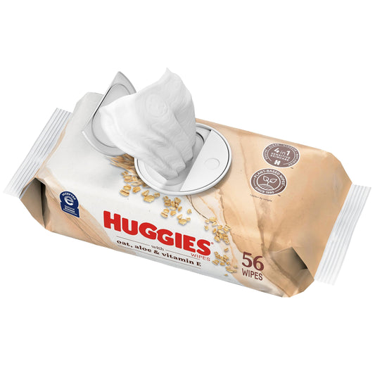 Huggies Wipes with Oat, Aloe & Vitamin E, Unscented, 1 Push Button Pack (56 Wipes Total)