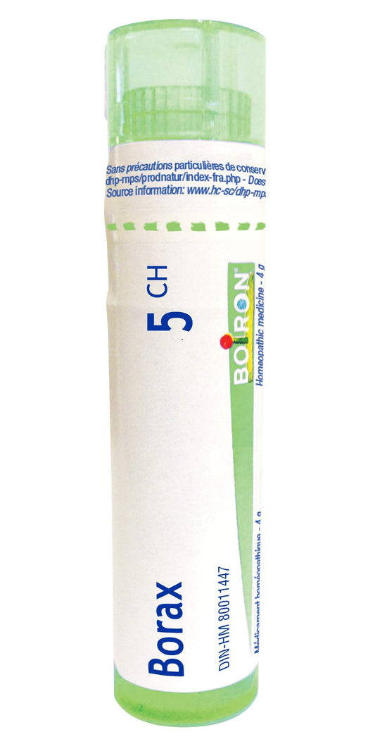 Boiron Borax 5ch,Homeopathic medicine. Each tube contains 4 g (approximately 80 pellets)