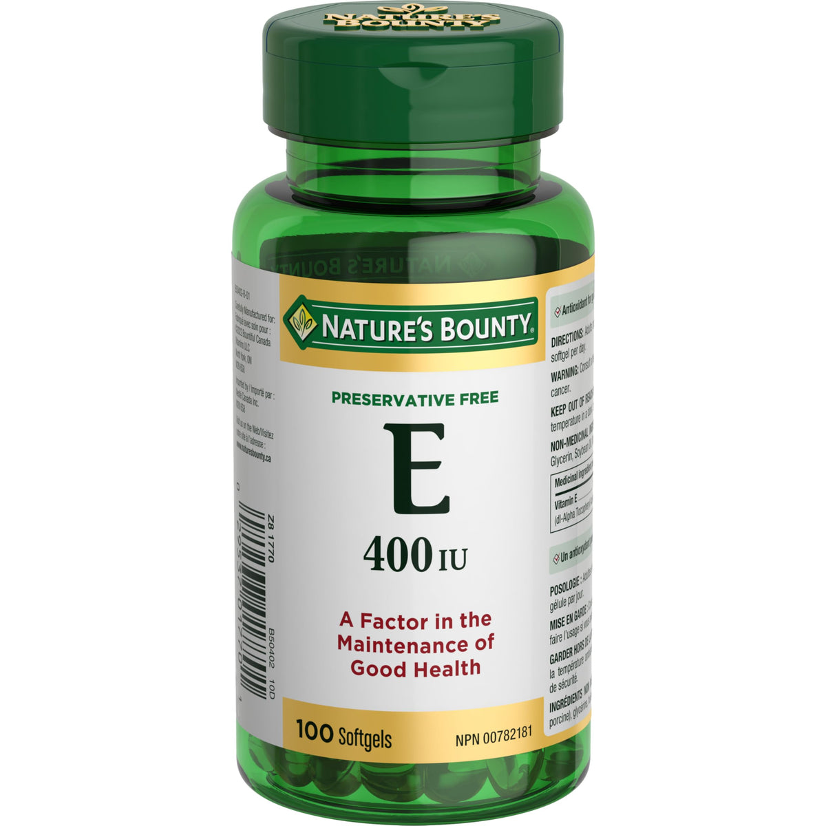 NATURE'S BOUNTY Vitamin E 400 IU, Antioxidant Supplement, Ages 12+, 100 Softgels, 67.1 g