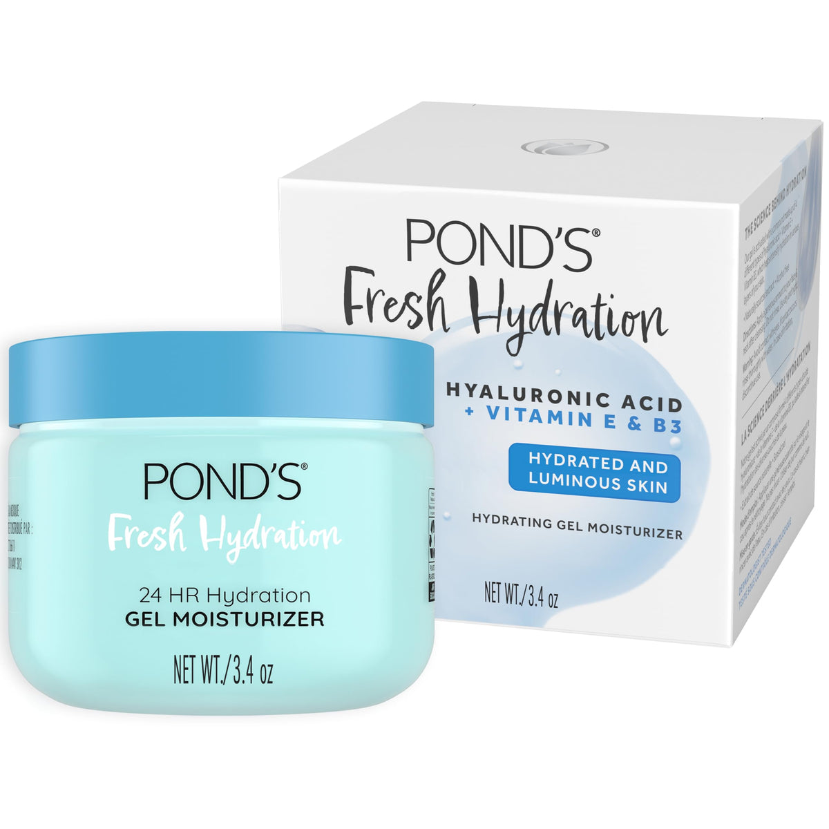 Hyaluronic Acid, Vitamin E & B3 Gel Face Moisturizer For 24 hour Hydration and Luminous Skin, 3.4 oz