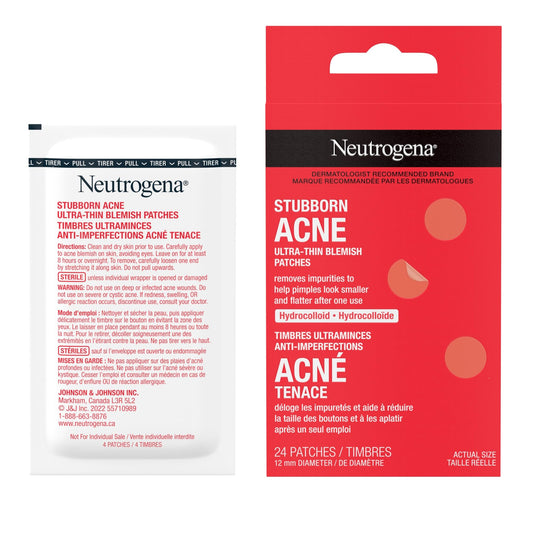 Neutrogena Stubborn Acne Blemish Patches, Hydrocolloid Spot Treatment, Pimple Care Patch, Hypoallergenic, 24 Patches Per Pack