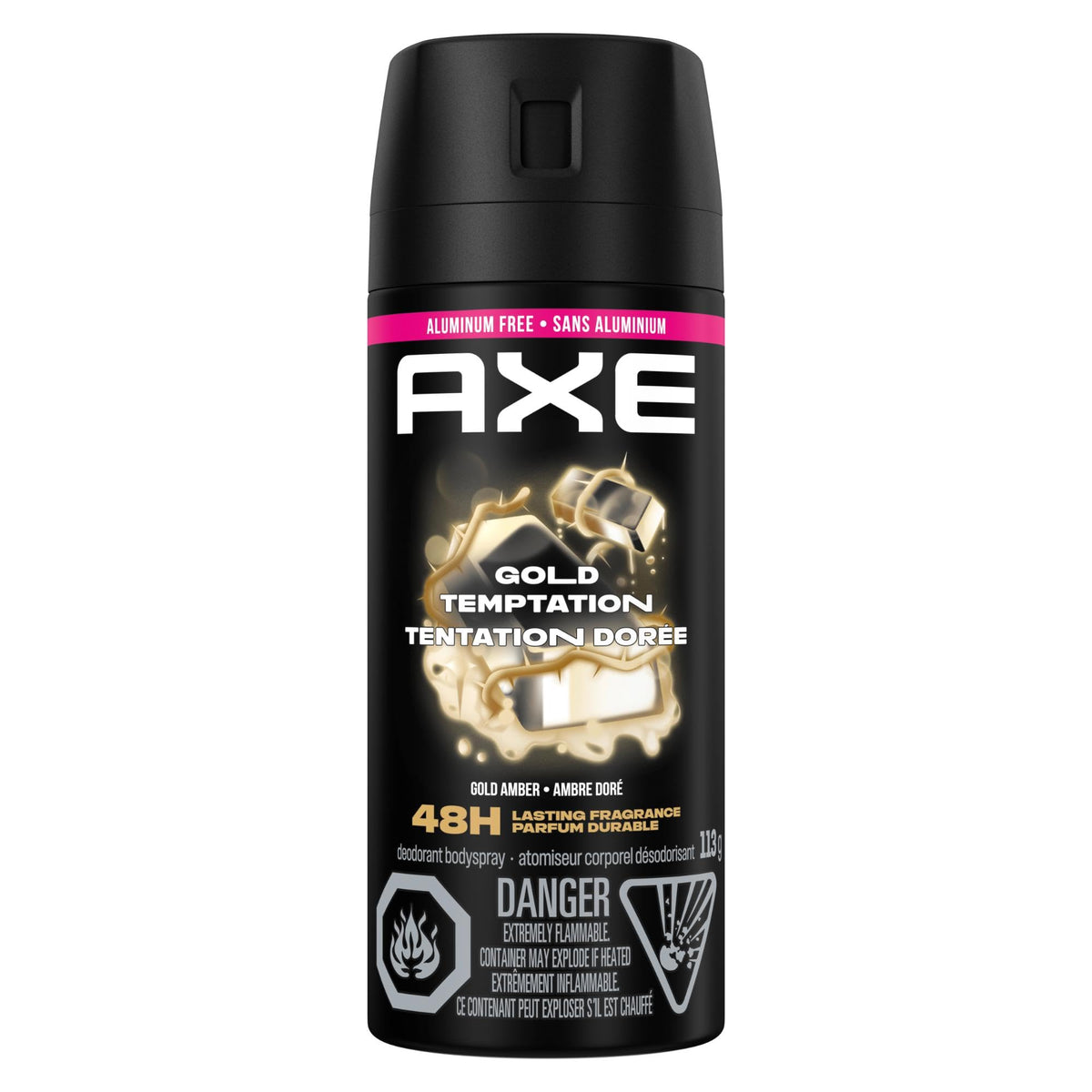 AXE Gold Temptation Deodorant Body Spray for long-lasting odour protection, Gold Amber, Aluminum-free Deodorant, 113g