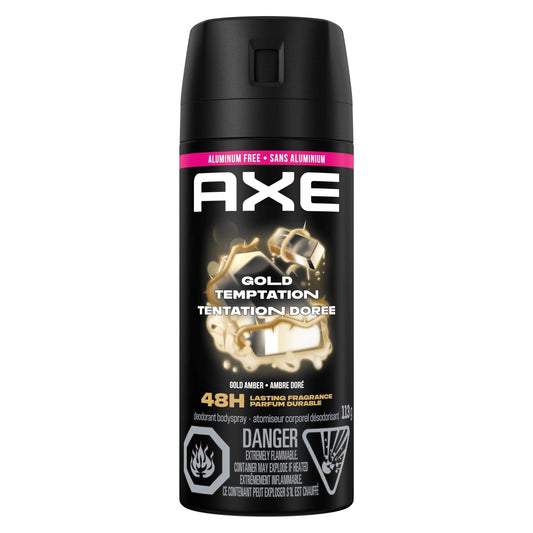 AXE Gold Temptation Deodorant Body Spray for long-lasting odour protection, Gold Amber, Aluminum-free Deodorant, 113g